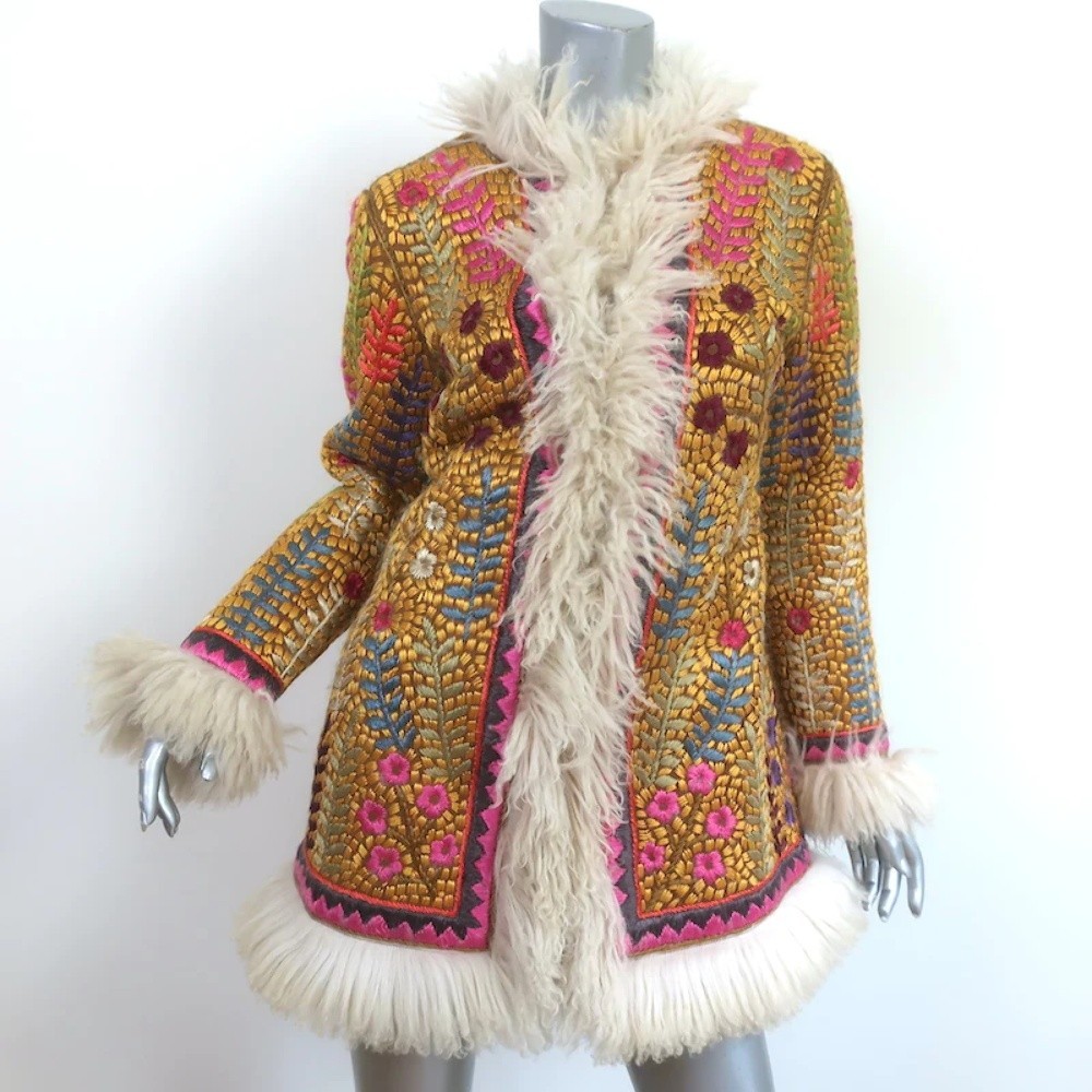 Zimmermann Ladybeetle Embroidered Shearling Jacket Multicolor Leather Size 0 NEW - Picture 1 of 6